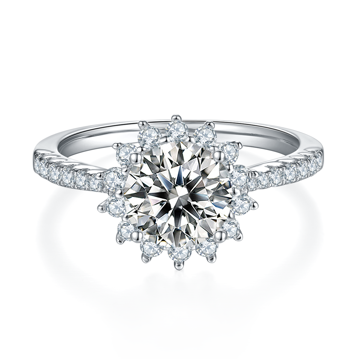 Sunflower S925 Silver Plated Platinum Moissanite Diamond Women's Ring 1.5 Carat D-Class